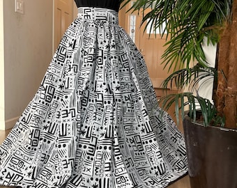 Jupe taille haute en coton imprimé africain avec poches