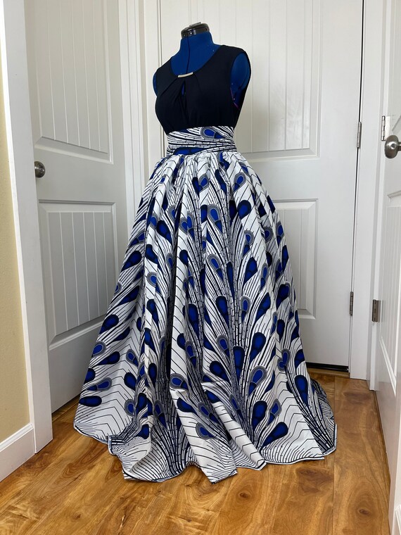 Maxi Skirt Fits M L XL 1X Plus African Wax Print Blue Pink Basket NWT G317 03 