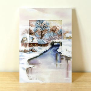 Kit de tarjeta navideña de punto de cruz "Río Nevado". Río invernal de Orchidea Art. 6197