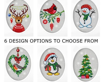 Card Making Kits. Cross Stitch Christmas Greetings Card Kits. Snowman, reindeer, bauble, tree and fox.