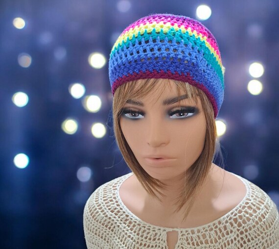 Hand Crocheted Rainbow Hat: Vibrant Multi-coloured Yarn - Etsy display picture 2