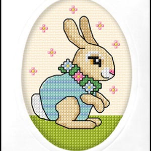 Biglietto d'auguri a punto croce con coniglietto. Ottimo regalo o progetto. Crea il tuo biglietto di Pasqua con questo delizioso kit a punto croce Orchidea Art.6306.
