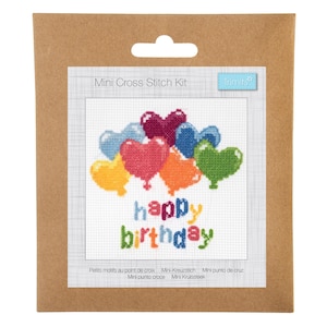 Alles Gute zum Geburtstag. Geburtstag Luftballons. Neue Kreuzstichpackung. Mini Kreuzstichpackung. Schönes einfaches Bastelprojekt von Trimits.