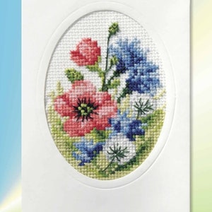 Flower Cross Stitch Card Kits. Orchidea Kits. Hollyhocks, Dahlias, Sunflowers, Pansies, Anemones, Poppies, Forget-Me-Nots. Poppies