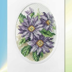 Flower Cross Stitch Card Kits. Orchidea Kits. Hollyhocks, Dahlias, Sunflowers, Pansies, Anemones, Poppies, Forget-Me-Nots. Dahlias