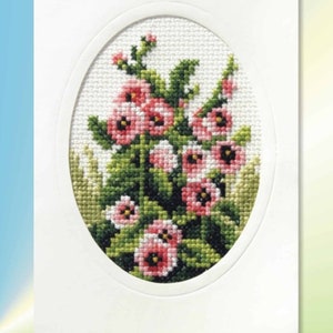 Flower Cross Stitch Card Kits. Orchidea Kits. Hollyhocks, Dahlias, Sunflowers, Pansies, Anemones, Poppies, Forget-Me-Nots. Hollyhocks