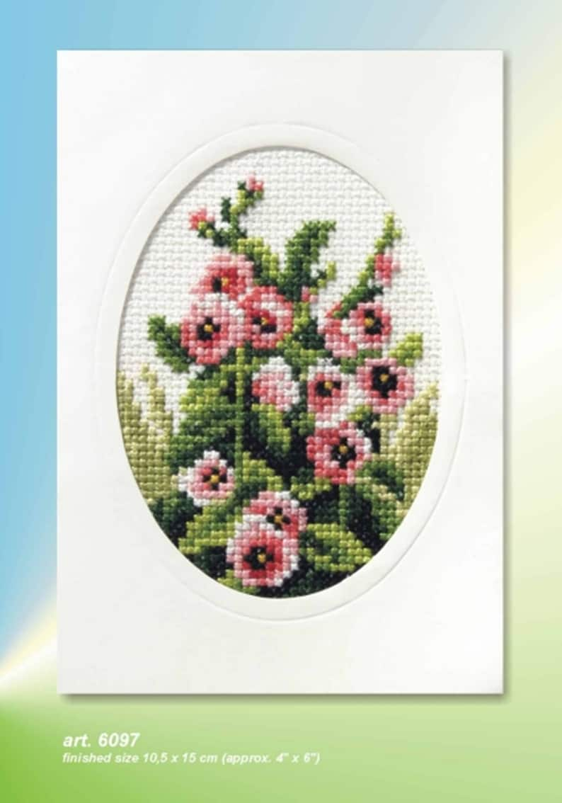 Flower Cross Stitch Card Kits. Orchidea Kits. Hollyhocks, Dahlias, Sunflowers, Pansies, Anemones, Poppies, Forget-Me-Nots. Hollyhocks