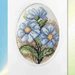 Flower Cross Stitch Card Kits. Orchidea Kits. Hollyhocks, Dahlias, Sunflowers, Pansies, Anemones, Poppies, Forget-Me-Nots. Blue Flowers