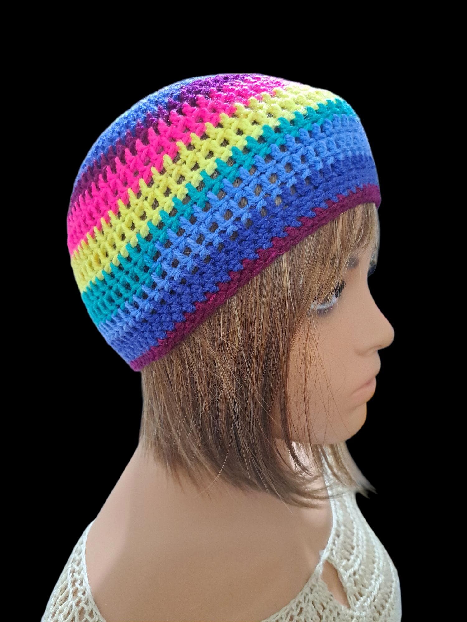 BRAND NEW Hand Knit Crochet Hat - Rainbow - Never Worn Knitted this by hand and giving one away from Made by Maddie  main image 4