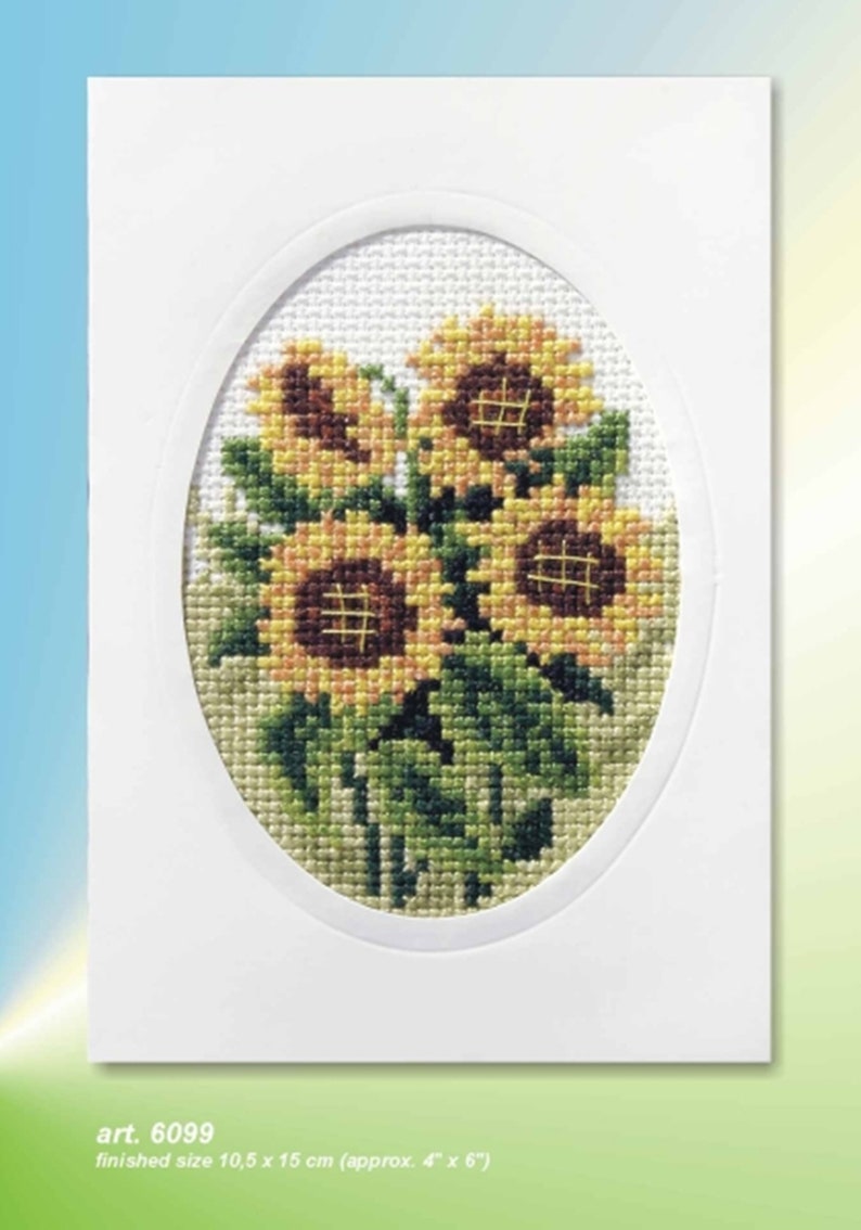 Flower Cross Stitch Card Kits. Orchidea Kits. Hollyhocks, Dahlias, Sunflowers, Pansies, Anemones, Poppies, Forget-Me-Nots. Sunflowers