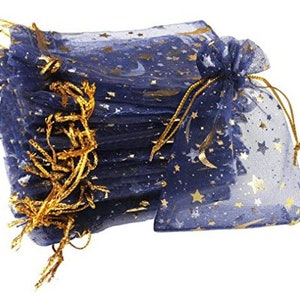 Moon & Stars Blue Sheer Organza Favor Gift Bags