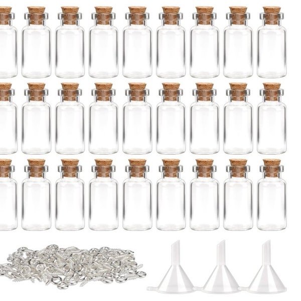 2ml Mini Glass Bottles/Spell Jars with Corks/Small Vial for Essential Oils/Herbs/Rice Necklace Jars comes with funnel and extra eye screws