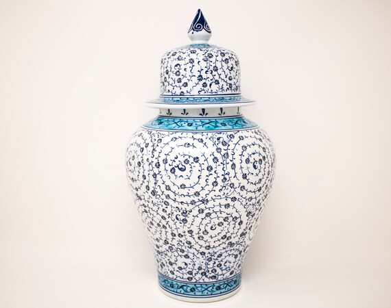 Decorative Ceramic Jar With Lid Hand Painted Turkish Ceramic Etsy