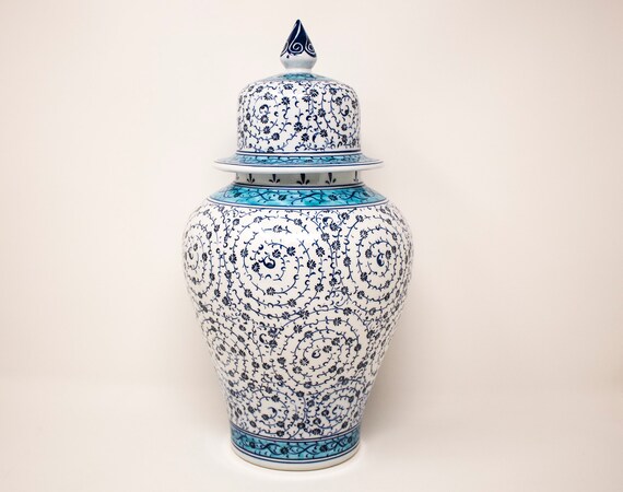 Decorative Ceramic Jar With Lid Hand Painted Turkish Ceramic Etsy