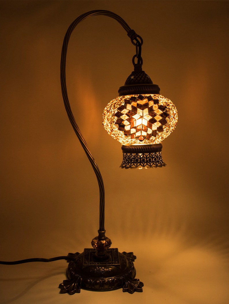 Free Swan Neck Table Lantern Lamps Handmade Turkish And Moroccan Style Designed Mosaic Lamp Brown