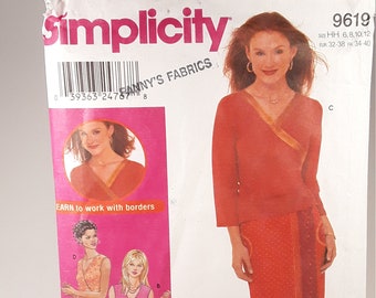 Simplicity 9619 pattern Misses Wrap Top, skirt in two lengths and Pants, UNCUT, Size 6-12 Stretch knits