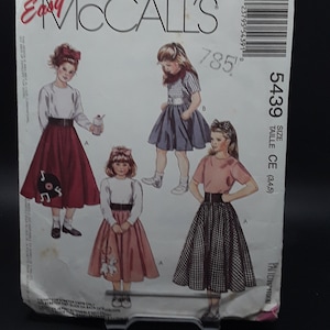 Easy McCall's 5439 Children's T Shirt, Skirts, Scarf and Headband Vintage Size 4, Halloween costume, 50s jive