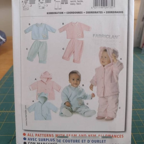 burda 9735 Pattern Baby Coordinates jacket, pants, pullover, size 3M - 18M, UNCUT, fiber fleece fabric