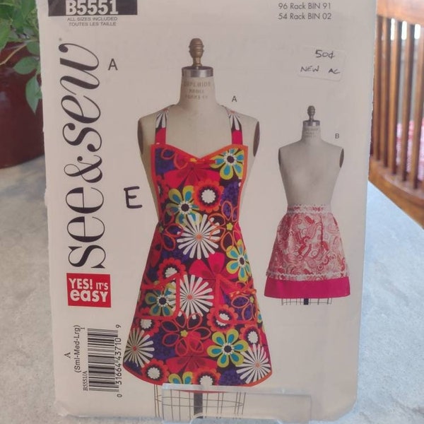 see&sew B5551 Pattern Aprons UNCUT size s m l Full and Half Aprons,