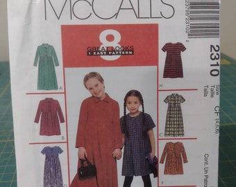 McCall's 2310 pattern Children's and Girls' Dress in two lengths, UNCUT, sizes 4,5,6 Vintage 90s