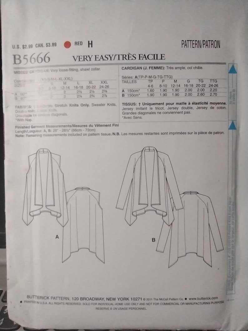 See&sew B5666 Pattern Misses Cardigan Very Easy UNCUT Size Xsxxl