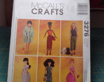 McCall's 3276 Pattern 11.5" Fashion Doll Clothes, UNCUT, Vintage pattern Dress, Tops, Camisoles, Skirt, Nightgown