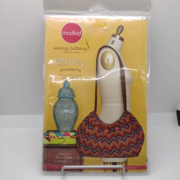 modkid sewing patterns Ashley pleated Boho Bag 17" x 10" x 1.5"  UNCUT, Patty Young,