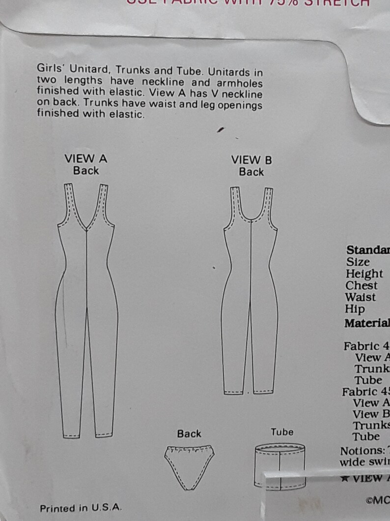 Kwik Sew 1864 Pattern Girls Unitard, Trunks & Tube, UNCUT, Size 8-10-12 ...