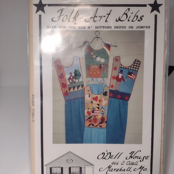 Folk Art Bibs Pattern Bibs for Bib N Buttons Dress or jumper, UNCUT, Vintage 80s