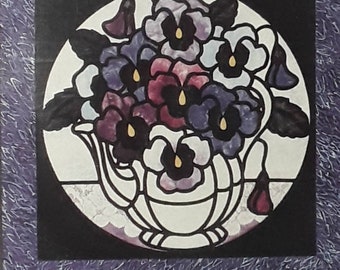 Ravenwood Designs, Victorian Pansies, Stained Glass Pattern, Reverse Applique, uncut, RW8-02, Wallhanging, Quilted Machine