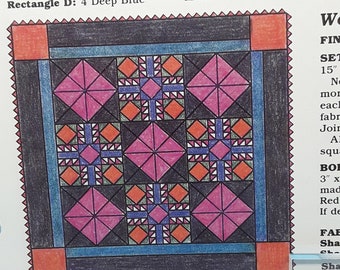 Vintage Quilt Pattern Mother's Dream, Spinning Spools, Plain Geometry #1, Plastic Templates, Wall Hanging 63" square