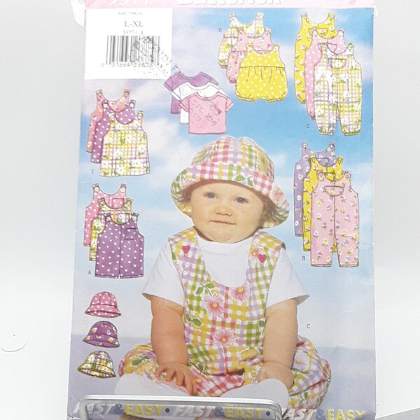 Butterick 5377 Pattern Baby Fashion Essentials, UNCUT, size L-XL, jumpsuit, Romper, top & hat, vtg