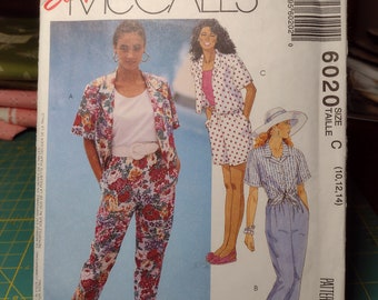 McCall's 6020 Easy Pattern Misses Shirt, top and pants, UNCUT sizes 10,12,14 Vintage 90s