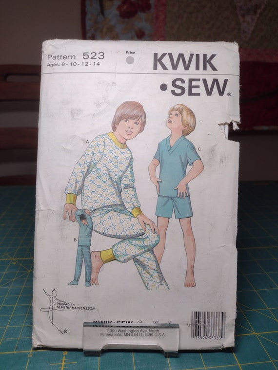 KWIKSEW 523 Pattern Boys pyjamas UNCUT size 8 14 Vintage 70s Stretch Knits Only