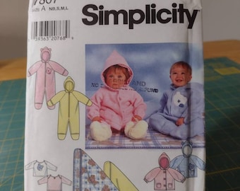 Simplicity 7807 pattern Babies Romper, Jacket, Pants, Blanket and Knit top, UNCUT, size NB S M L Vintage