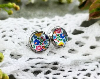 Mini stick earrings FOLK gift for woman gift earrings polish folk art poland earring with floral design gift for mother, stud earrings