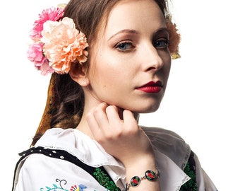 Bracelet ROSES flower girl jewellery, flower girl jewelry, adjustable, Gift For folk Lover, polish folk art, gift for her