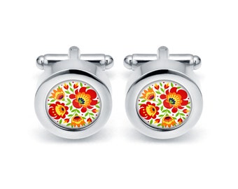 Elegant cufflinks SPRING FOLK gift for man polish folk art poland cufflinks with floral design groom wedding cufflinks