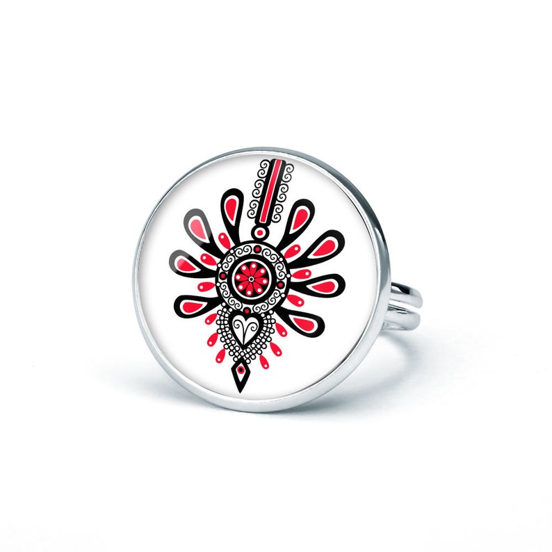 Ring PARZENICA gift for woman gift ring polish folk art poland ring with floral design gift for mother adjustable ring, ethnic jewelry image 1