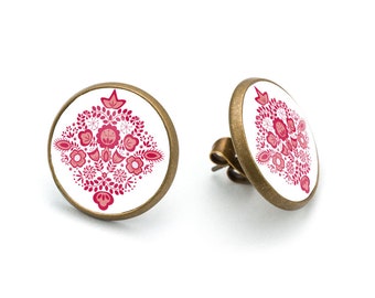 Stick earrings KUJAWY gift for woman gift earrings polish folk art poland earring with floral design gift for mother, stud earrings