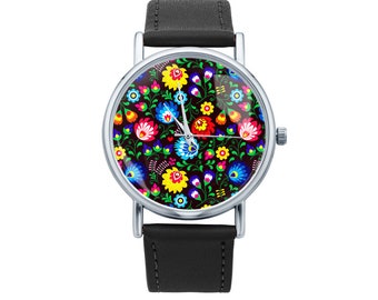 Watch with graphic LUDOWY Polish folk art, Gift for women, Gift for her, Unique Women watches, ethnic jewelry