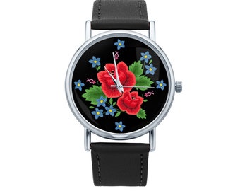 Watch with graphic ROSES Polish folk art, Gift for women, Gift for her, Unique Women watches, ethnic jewelry