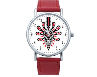 Watch with graphic HIGHLANDER PARZENICA Polish folk art, Gift for women, Gift for her, Unique Women watches, ethnic jewelry