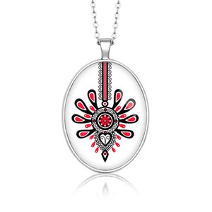 Medallion oval PARZENICA gift for woman gift Necklace polish folk art poland Necklace with floral design gift for mother, ethnic jewelry image 1