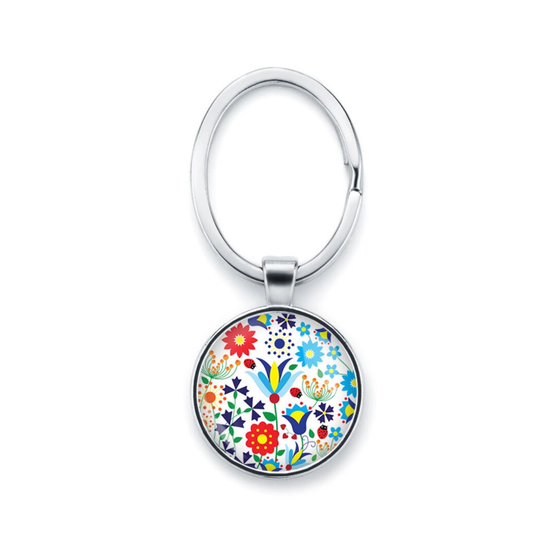 Keychain KASHUBIAN Polish Folk Art Poland Keyring With Floral Design ...