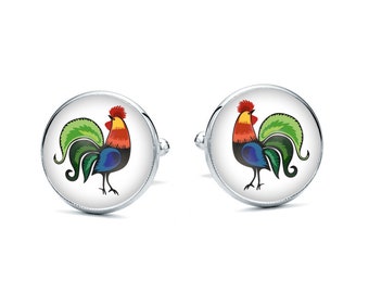 Cufflinks ROOSTERS gift for man polish folk art poland cufflinks with floral design gift for father groom wedding cufflinks, unique