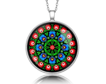 Medallion round CUTOUT gift for woman gift Necklace polish folk art poland Necklace with floral design gift for mother, ethnic jewelry