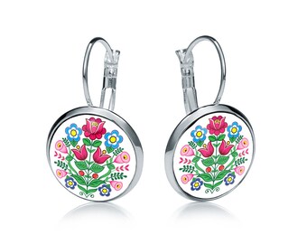 Earrings ZALIPIE gift for woman gift earrings polish folk art poland earring with floral design gift for mother, dangle earrings