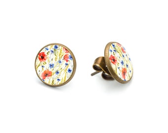 Boucles d’oreilles mini bâton cadeau champ de fleurs pour les boucles d’oreilles femme polonais folk art Pologne boucle d’oreille cadeau design floral pour la mère, stud