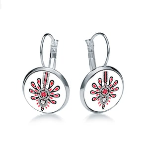 Earrings PARZENICA gift for woman gift earrings polish folk art poland earring with floral design gift for mother, Dangle Earrings image 1
